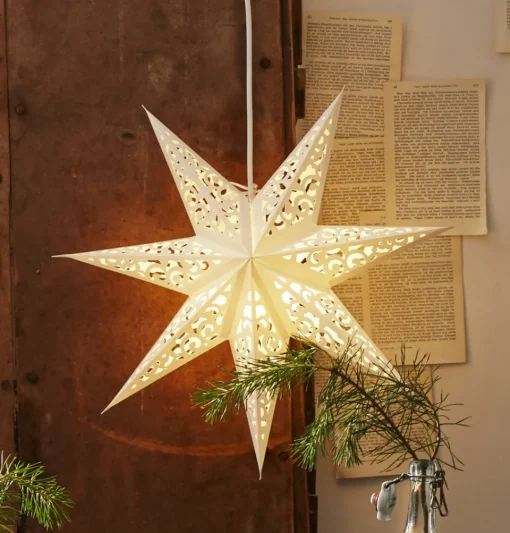 Kanten papieren ster, Ø 45 cm, wit, zonder verlichting