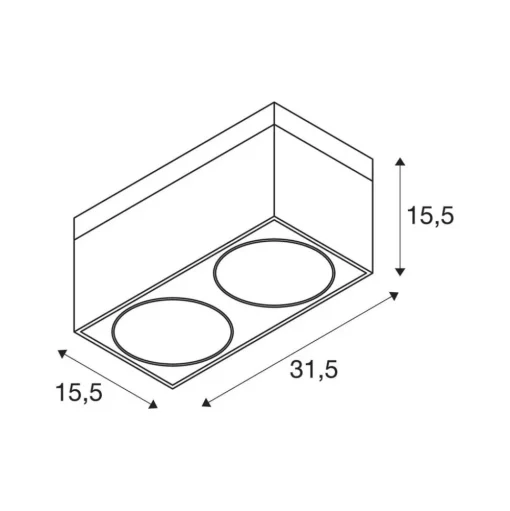 Kardamod plafondlamp, zwart, staal, lengte 31,5 cm, 2-lamps.