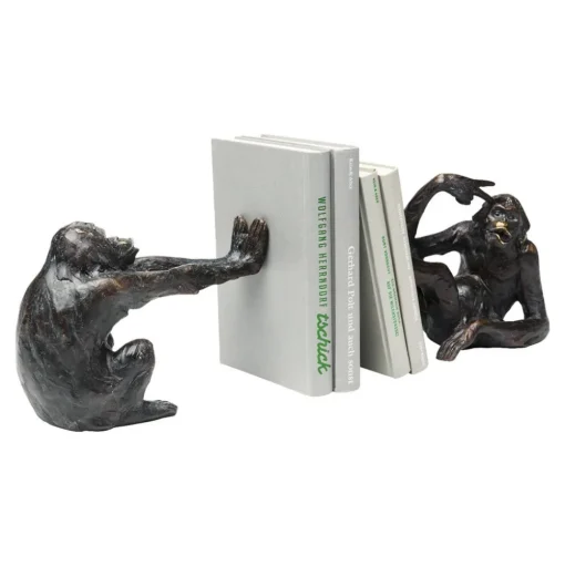 KARE Boekensteun Aap, polyresin, zwart, set van 2