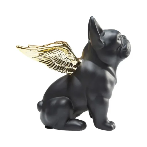 KARE decoratief beeldje Zittende Engel Hond, zwart/goud, steengoed