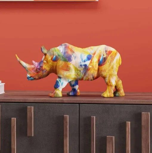 KARE decoratief figuur Gekleurde neushoorn, polyresin, kleurrijke print