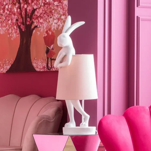 Kare Dieren Konijn tafellamp wit/roze