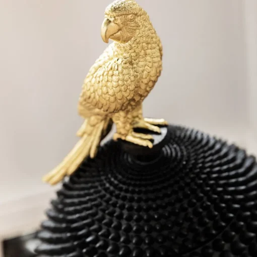 KARE Papegaai decoratieve doos, hoogte 40 cm, polyresin, zwart, goud