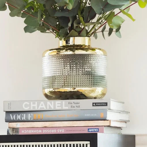 KARE Vaas LA Noble, hoogte 18 cm, glas, goud/helder, handgemaakt
