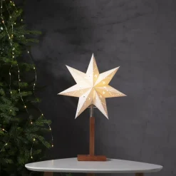 Karo tafellamp, wit, 55 cm, papier, acaciahout, ster