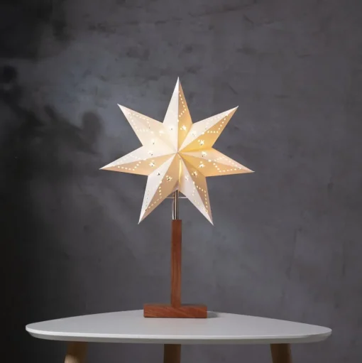 Karo tafellamp, wit, 55 cm, papier, acaciahout, ster
