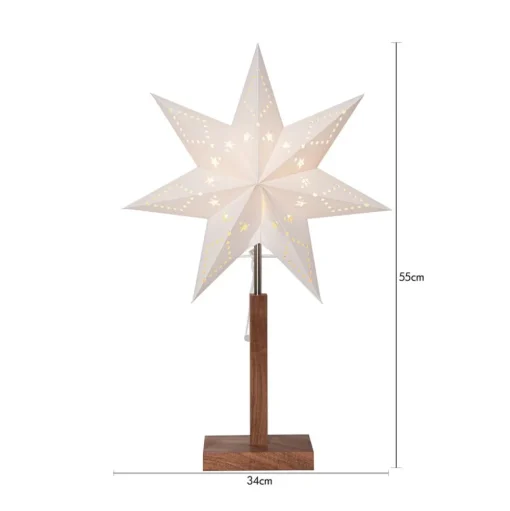 Karo tafellamp, wit, 55 cm, papier, acaciahout, ster