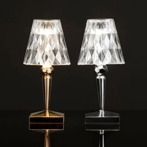 Kartell LED tafellamp Batterij, 26cm, chroomkleurig, IP54