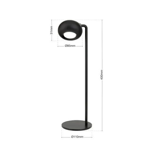 Kerby LED tafellamp, oplaadbaar, zwart, hoogte 40 cm, aluminium