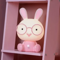 Kindertafellamp Dodo bunny, roze/wit, dimbaar, ABS