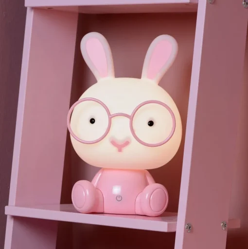 Kindertafellamp Dodo bunny, roze/wit, dimbaar, ABS