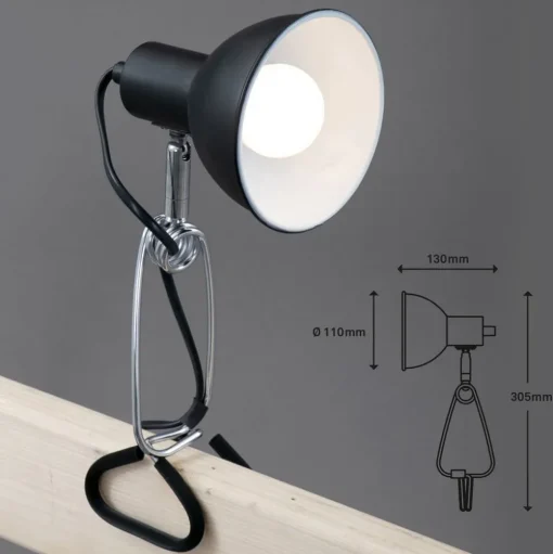 Klemlamp Fix, metalen kap, zwart