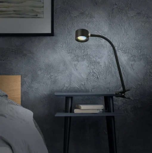 Klemlamp Tari, zwart, CCT, touchdimmer, USB