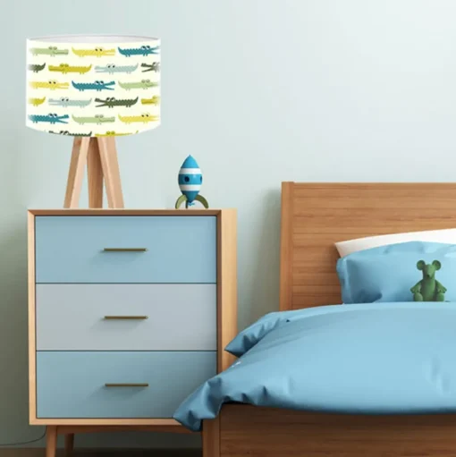 Kleurrijke kinderkamer tafellamp krokodil met hout