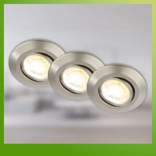 Klira inbouwlamp, nikkel, Ø 9 cm, draaibaar, set van 3