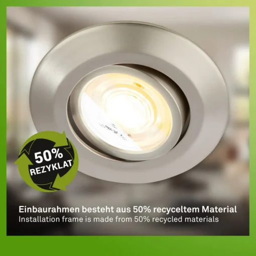 Klira inbouwlamp, nikkel, Ø 9 cm, draaibaar, set van 3