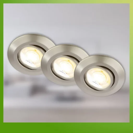 Klira inbouwlamp, nikkel, draaibaar, dimbaar, 3 stuks