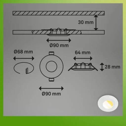 Klira inbouwlamp, wit, Ø 9 cm, IP44, set van 3