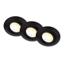 Klira inbouwlamp, zwart, Ø 9 cm, draaibaar, 3 stuks