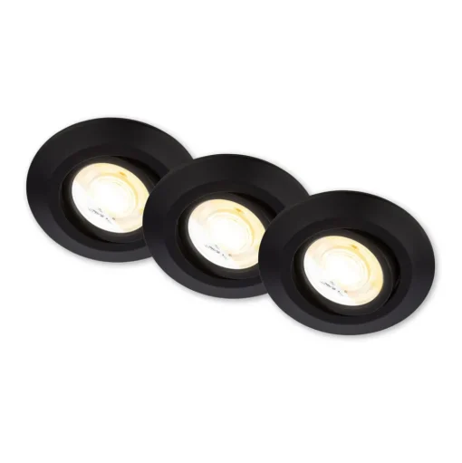 Klira inbouwlamp, zwart, Ø 9 cm, draaibaar, 3 stuks