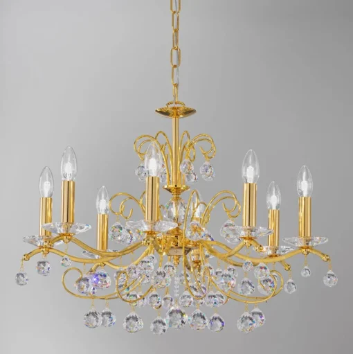 KOLARZ Carmen kristal goud 8-lamps Ø 70 cm