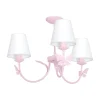 Kroonluchter Alice, roze, drie witte stoffen kappen