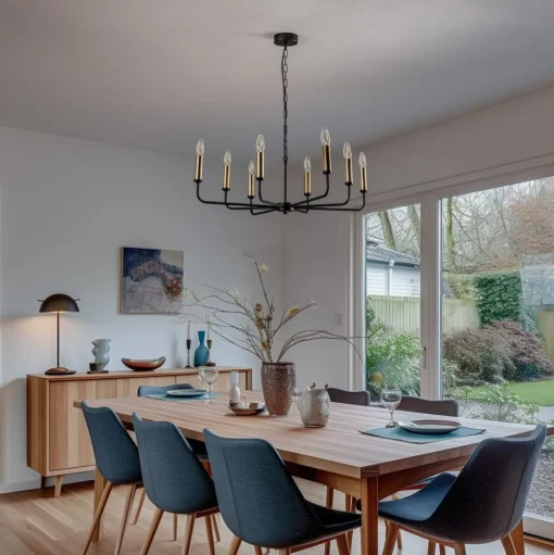 Kroonluchter Ampli, zwart/goud, 8-lamps