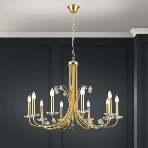 Kroonluchter Ariane, goudkleurig, Ø 92 cm, kristal, 10-lamps.