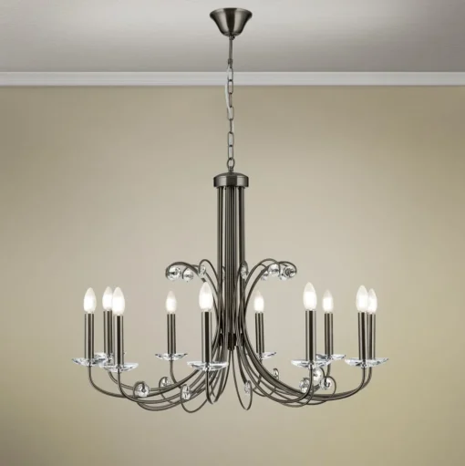 Kroonluchter Ariane, nikkel, Ø 92 cm, kristal, 10-lamps.