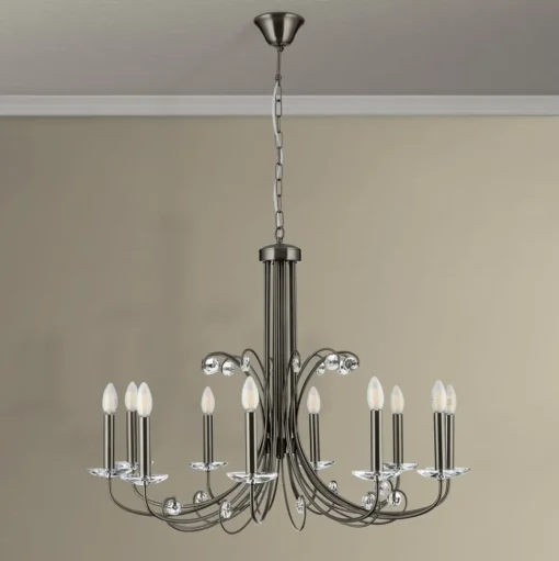 Kroonluchter Ariane, nikkel, Ø 92 cm, kristal, 10-lamps.
