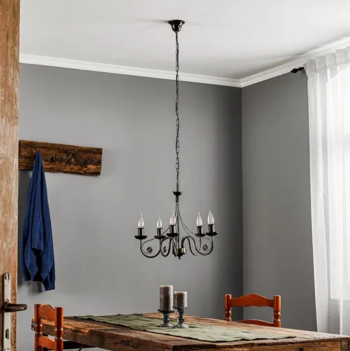 Kroonluchter Ayleen van staal, 5-lamps, zwart