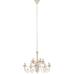 Kroonluchter Ayleen van staal, 10-lamps, wit