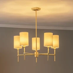 Kroonluchter Azzi textiel kap 5-lamps wit