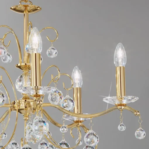 Kroonluchter Carmen II, glas, verguld, 65 cm