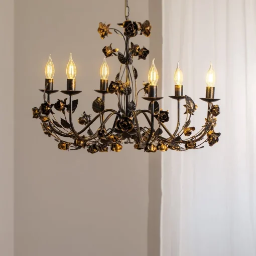 Kroonluchter Carolina, bronskleurig, 6-lamps, ijzer