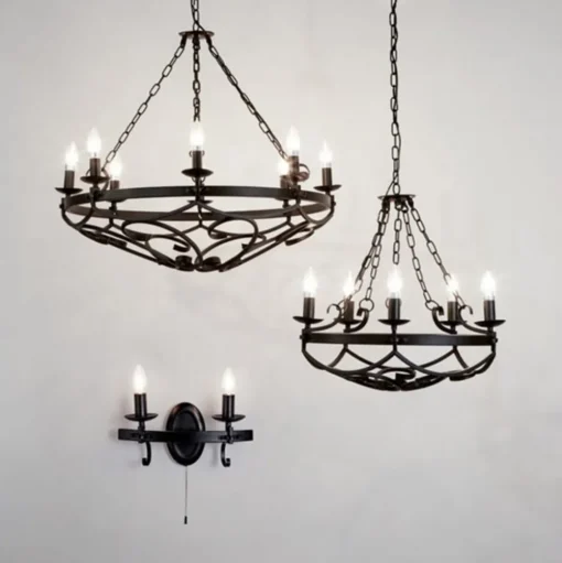 Kroonluchter Cartwheel III, 5-lamps, Ø 54 cm, zwart, metaal