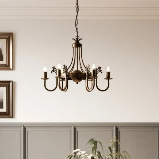 Kroonluchter Castle donker met de hand gepatineerd 6-lamps