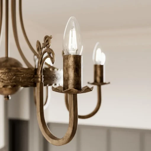 Kroonluchter Castle donker met de hand gepatineerd 6-lamps