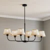 Kroonluchter Chicago, linnen lampenkappen, 6-lamps