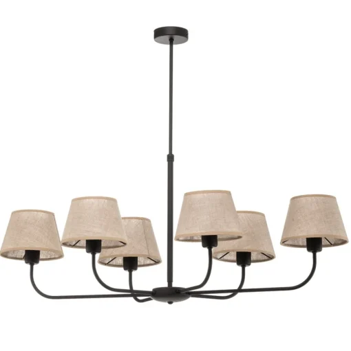 Kroonluchter Chicago, linnen lampenkappen, 6-lamps