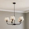 Kroonluchter Chicago, linnen lampenkappen, 5-lamps