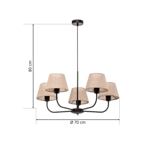 Kroonluchter Chicago, linnen lampenkappen, 5-lamps
