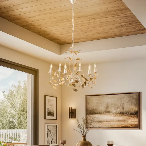 Kroonluchter Collana metaal 6-lamps ivoor