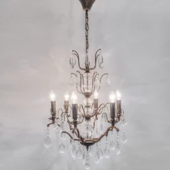 Kroonluchter Cristallo 6-lamps in antiekgoud-bruin