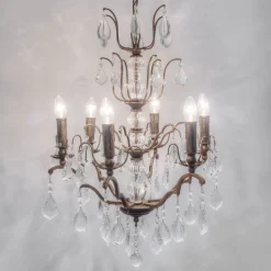 Kroonluchter Cristallo 6-lamps in antiekgoud-bruin