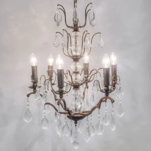 Kroonluchter Cristallo 6-lamps in antiekgoud-bruin