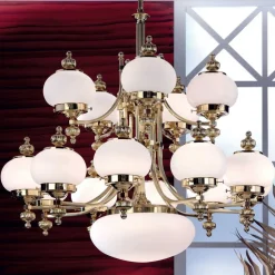 Kroonluchter Delia, messingkleurig Ø 100 cm, 16-lichts, glas