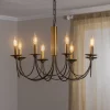 Kroonluchter Dofa, messing antiek/zwart 8-lamps