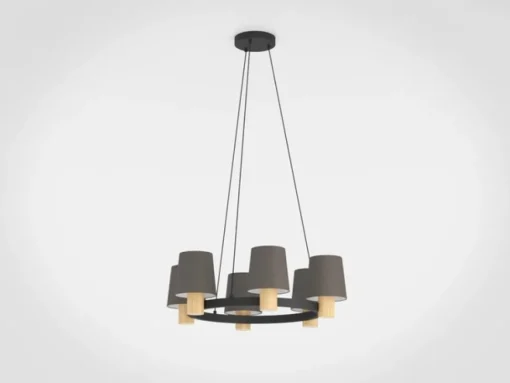 Kroonluchter Edale, 6x stoffen kap cappuccino rond