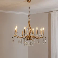 Kroonluchter Elizabeth Ø80cm metaal/kristal 8flg. antiek goud